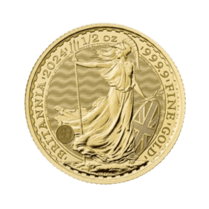 1:2 troy ounce gouden Britannia munt 2024 voorkant