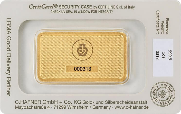 31.1 gram goudbaar C.Hafner gecertificeerd
